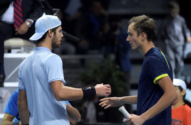 Karen Khachanov (left) and Daniil Medvedev (right) headline on home soil this week. Photo: AFP