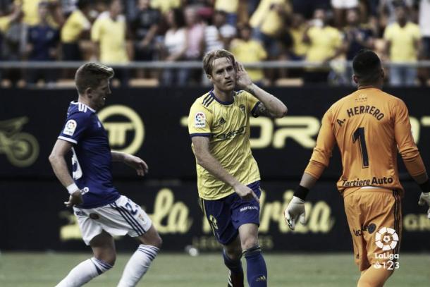 Álex Fernández celebrando un gol | Fotografía: La Liga