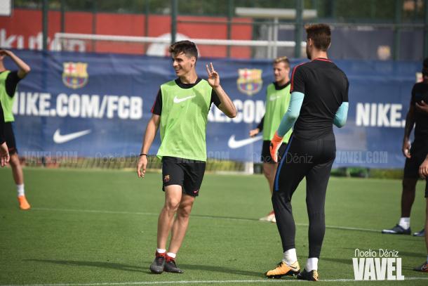 Sarsanedas entrenando con el filial azulgrana en la Ciutat Esportiva Joan Gamper | Foto de Noelia Déniz, VAVEL