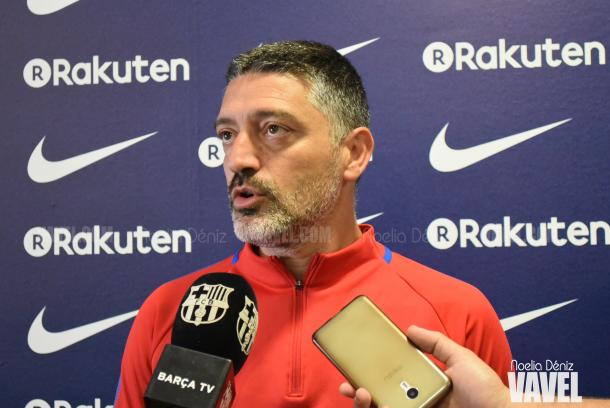 García Pimienta, técnico del filial azulgrana, en la previa del duelo | Foto de Noelia Déniz, VAVEL