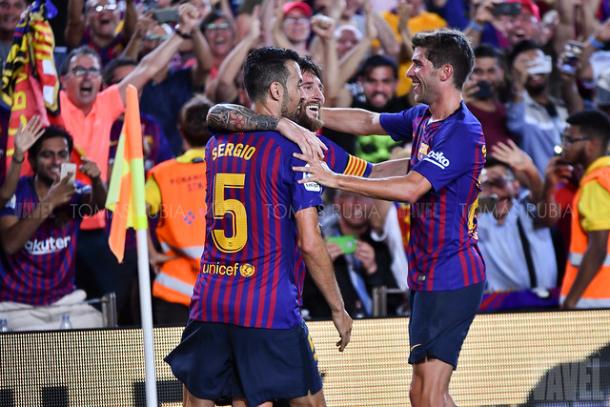 Imagen de los jugadores del Barça celebrando un gol. FOTO: Tomás Rubia