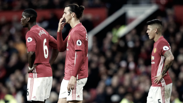 De izquierda a derecha, Pogba, Ibrahimovic y Rojo. Foto: Manchester United