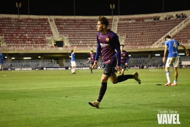 Álex Collado celebrando el gol ante el Lleida. FOTO: Noelia Déniz