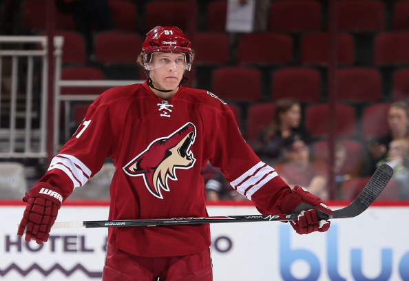 Christian Dvorak #51 of the Arizona Coyotes in action during the NHL rookie camp game against the Los Angeles Kings at Gila River Arena on September 16, 2014 in Glendale, Arizona. (Photo by Christian Petersen/Getty Images)