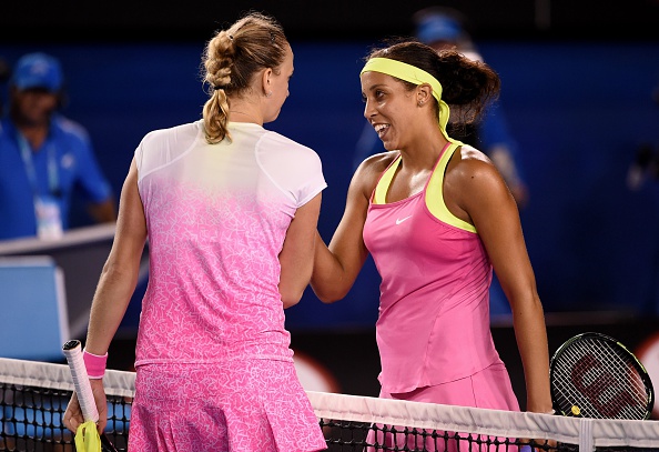 Kvitova and Keys after the conclusion of their third round at the Australian Open last year. Photo credit: William West/Getty Images.