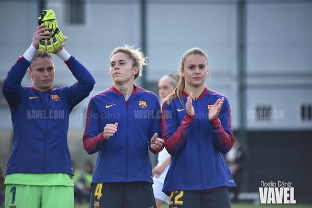 Paños, María León y Martens, jugadoras del FC Barcelona. FOTO: Noelia Déniz