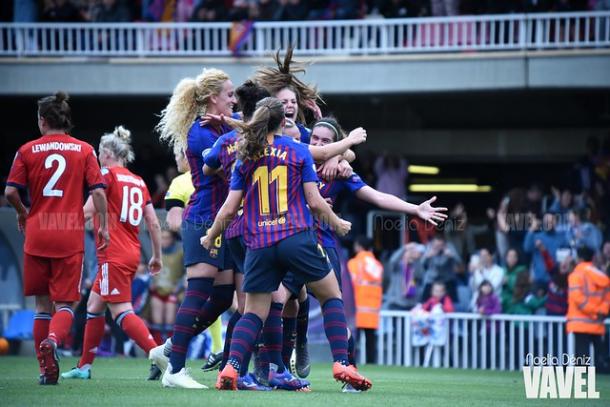 Las jugadoras del FC Barcelona celebrando el gol. FOTO: Noelia Déniz