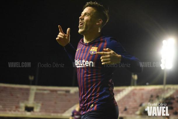 Carles Pérez celebrando un hat-trick ante el Sabadell | Foto: Noelia Déniz (VAVEL)