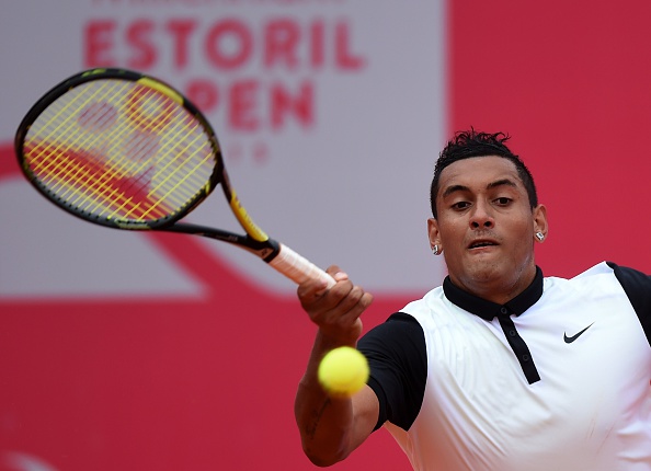 Australian tennis player Nick Kyrgios returns a ball to Spanish tennis player Pablo Busta during the semi-final Estoril Open Tennis tournament in Estoril on May 2, 2015. Kyrgios won 5-7, 7-6, 6-3 and advances for the first ATP final of his carrer. AFP PHOTO/ FRANCISCO LEONG (Photo credit should read FRANCISCO LEONG/AFP/Getty Images)