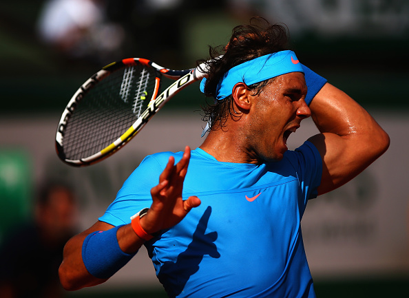Rafael Nadal hits a forehand at the 2015 French Open in Paris/Getty Images