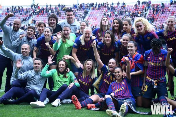 Imagen de la celebración del Barça tras el pase a la final | Fuente: Noelia Déniz (VAVEL)