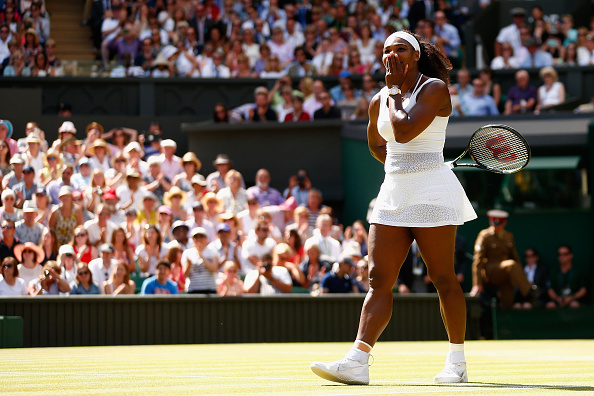 Serena Williams celebrates after winning her sixth Wimbledon title. (Photo by Julian Finney/Getty Images)