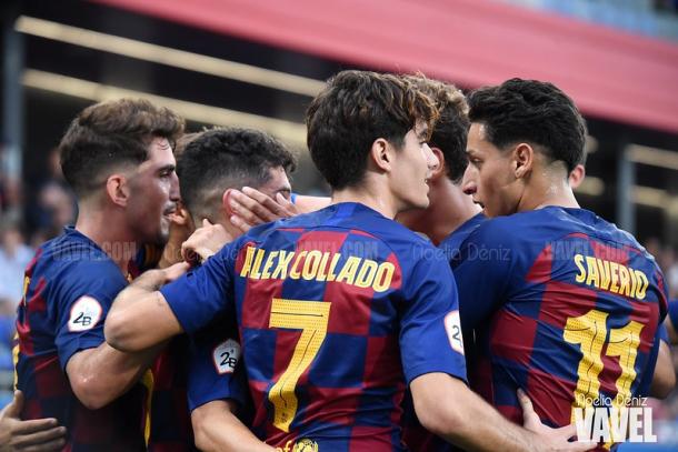 Los jugadores del Barça B celebrando un gol. FOTO: Noelia Déniz