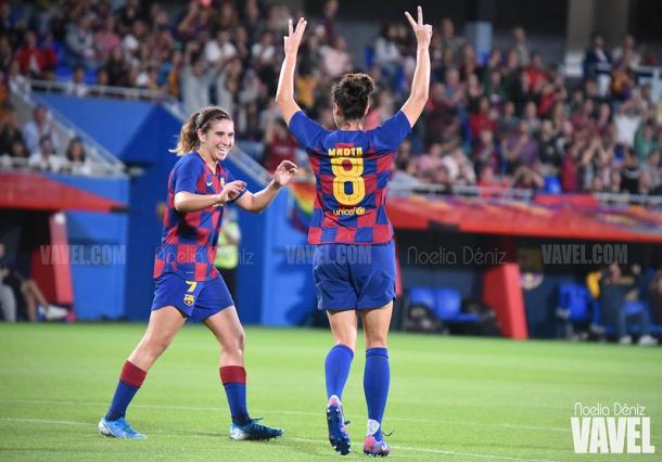 Marta Torrejón y Mariona celebrando un gol. FOTO: Noelia Déniz