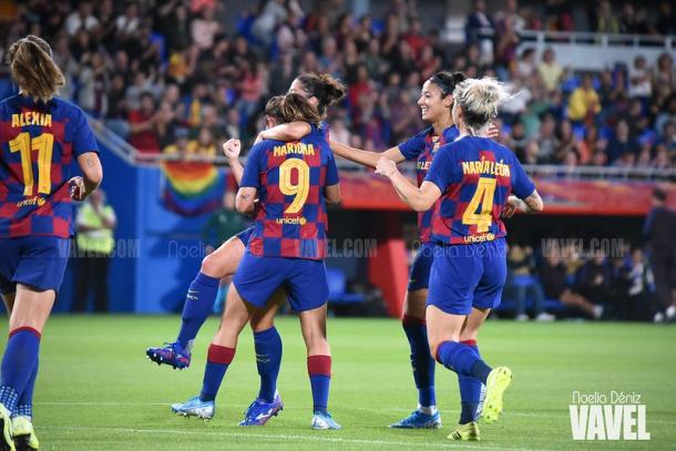 Las jugadoras del FC Barcelona celebrando un gol. FOTO: Noelia Déniz
