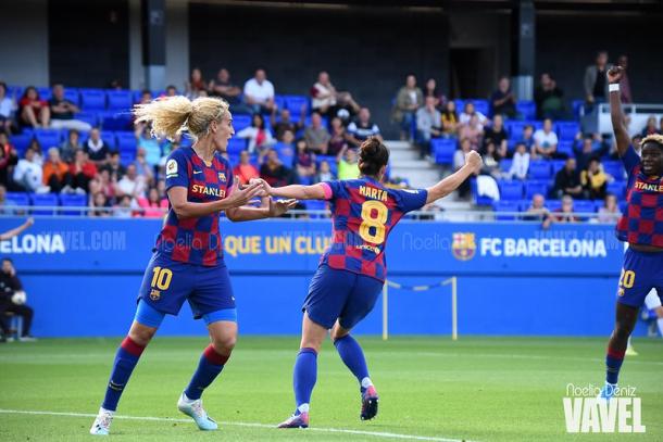Hamraoui, Marta y Oshoala celebrando un gol. FOTO: Noelia Déniz
