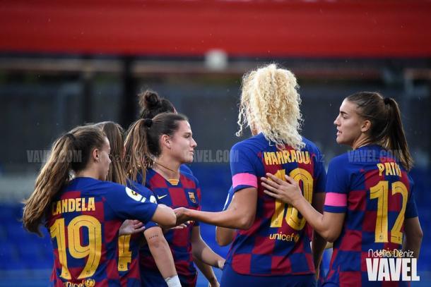 Las jugadoras del FC Barcelona celebrando un gol. FOTO: Noelia Déniz