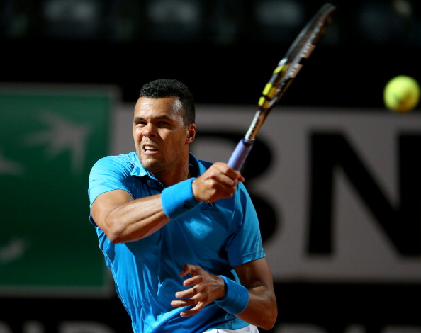 Jo-Wilfried Tsonga blasts a forehand at the 2014 Internazionali BNL D'Italia in Rome/Getty Images