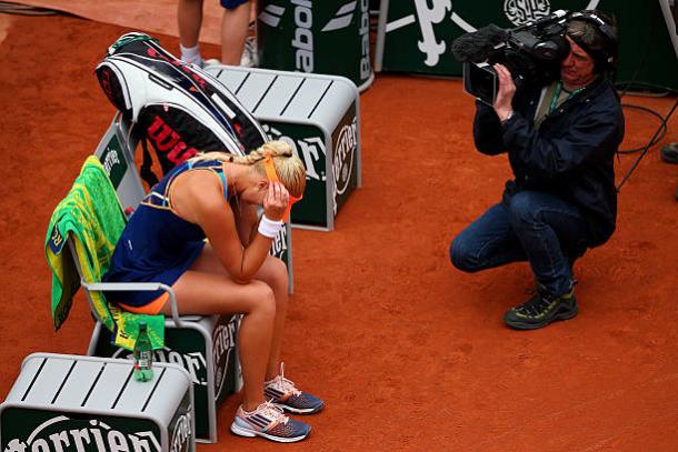 Kristina Mladenovic after she upset Li Na in the opening round of the French Open in 2014 (Getty/Clive Brunskill)