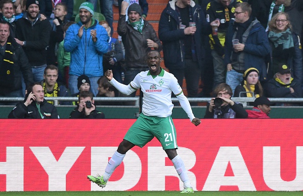 Ujah celebrates goal against Dortmund | Photo: AFP/John MacDougall