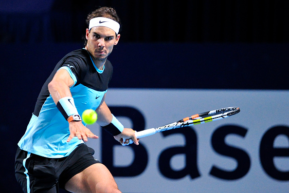 Rafael Nadal hits a forehand at the Swiss Indoors in Basel/Getty Images
