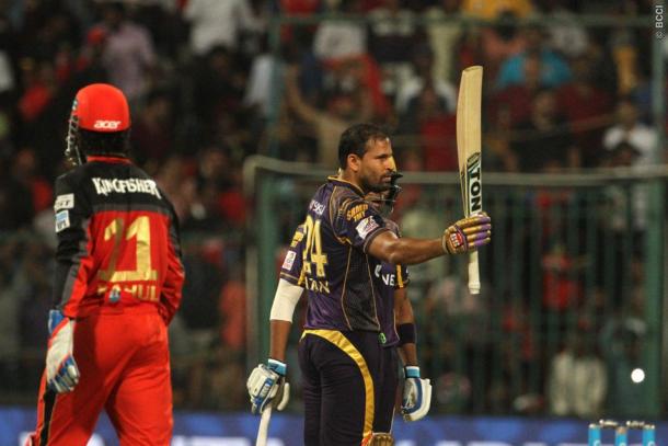 Yusuf Pathan celebrates his match winning half-century | Photo: IPL