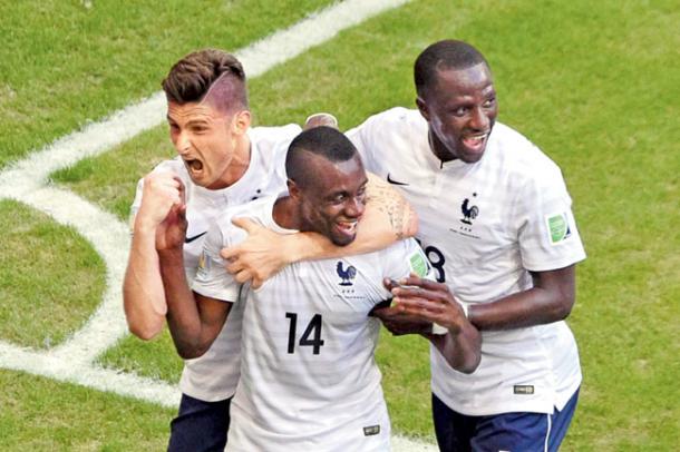 The France players celebrate during their 5-2 win over Switzerland at the World Cup | Photo: Getty 