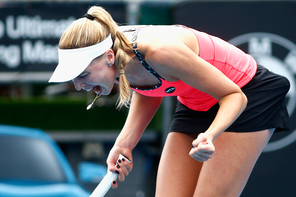 Naomi Broady celebrates a big point at the ASB Classic in Auckland/Getty Images