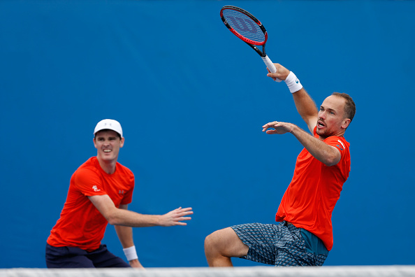 Jamie Murray (left) and Bruno Soares during first round play in Melbourne (Photo: Getty Images)