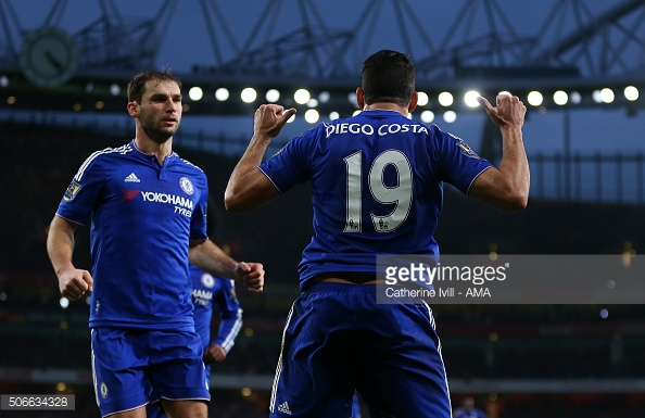Above: Diego Costa celebrating his goal in Chelsea's 1-0 win over Arsenal last season | Photo: Getty Images