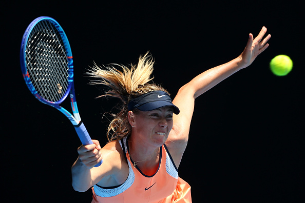 Maria Sharapova hits a forehand return at the Australian Open in Melbourne/Getty Images