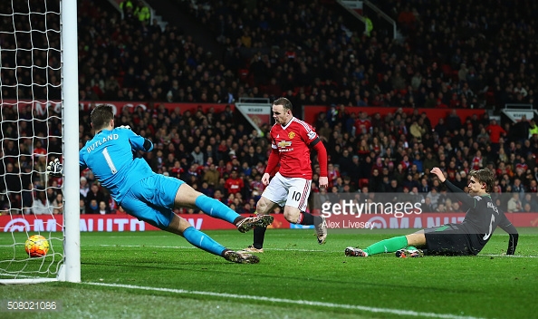 Rooney scoring United's third against Stoke at Old Trafford last season | Photo: Alex Livesey / Getty Images