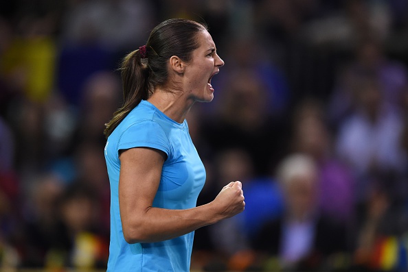 Niculescu in Fed Cup action against Kvitova earlier in February this year. Photo credit: Daniel Mihailescu/Getty Images.