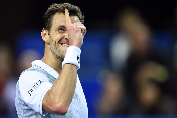 Paul-Henri Mathieu celebrating a point during Saturday's semifinal (Photo: Getty Images)