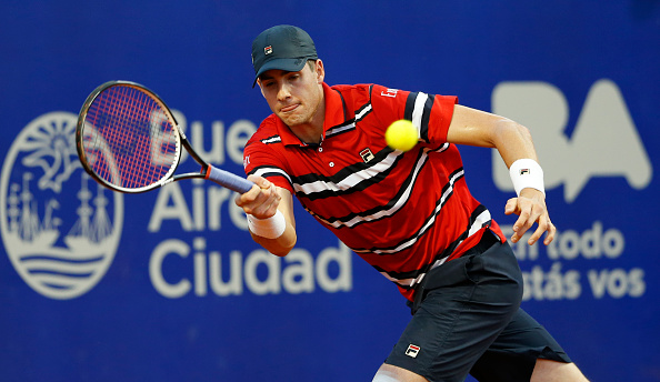 John Isner hitting a forehand shot during his match against Dusan Lajovic in Buenos Aires (Photo:Gabriel Rossi/Getty Images) 