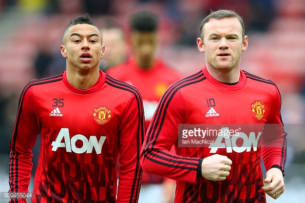 Above: Jesse Lingard training with Manchester United skipper Wayne Rooney | Photo: Getty Images