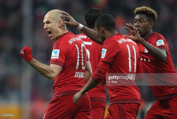 Robben celebra el gol del transitorio empate del Bayern. // (Foto de Getty Images)