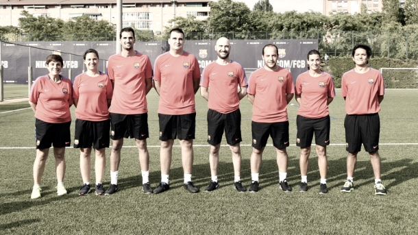 De izquierda a derecha: Isabel Arbonés, Judit València, Oriol Casares, Dani Sánchez, Fran Sánchez, Lluís Cortés, Berta Carles y David Domínguez. Foto: Paco Largo, FCB
