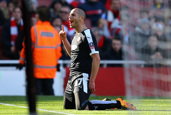 Guedioura celebrates scoring at the Emirates. Photo: Getty Images/Richard Heathcote