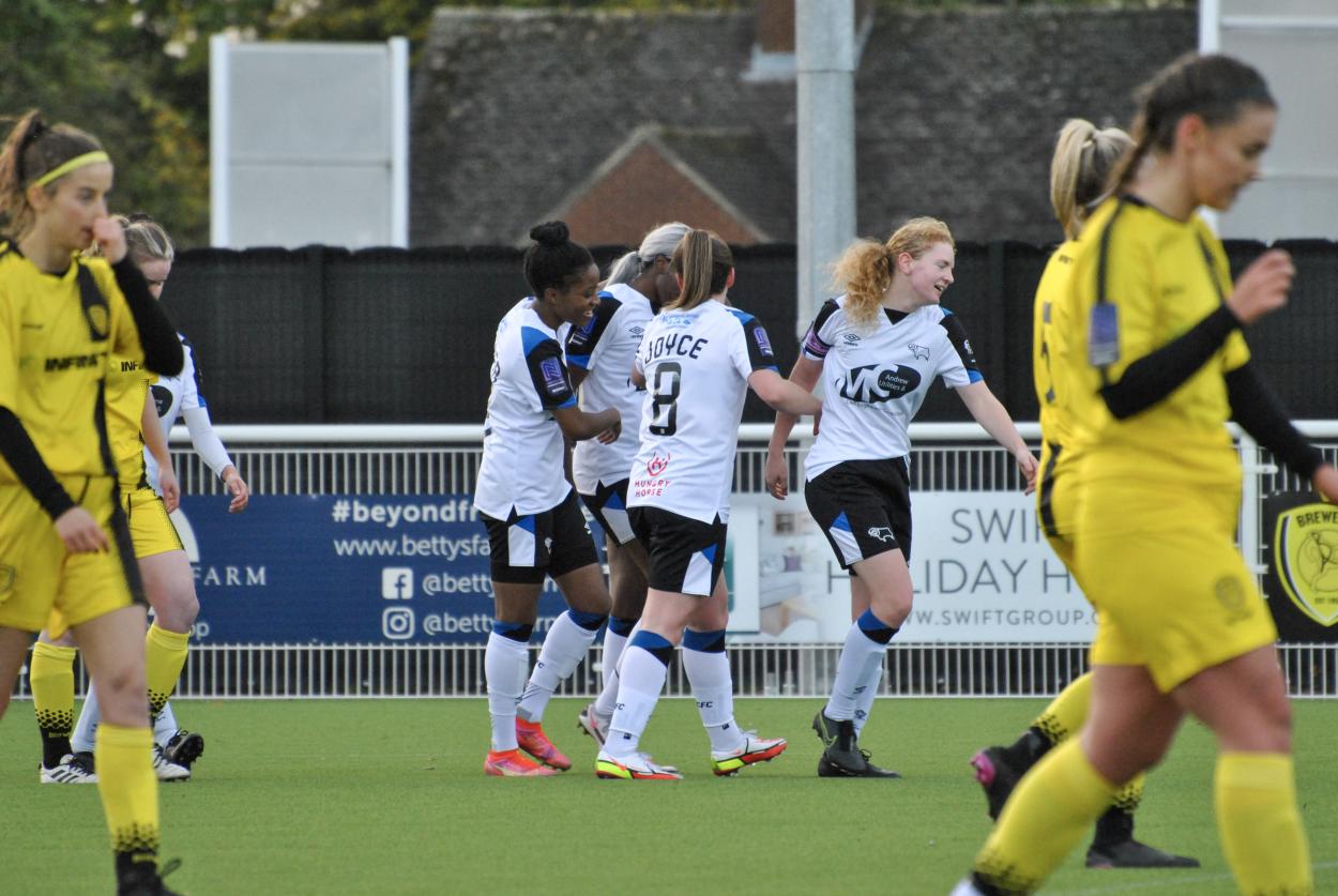 Derby celebrate their during their 7-0 win over Burton Albion | Photo: Derby County Women