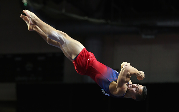 Jake Dalton on the floor exercise at the Pacific Rim Gymnastics Championships in Everret/Getty Images