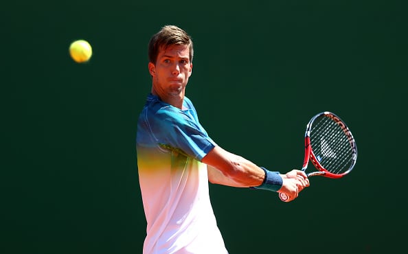 Aljaz Bedene strikes a backhand at the Monte Carlo Rolex Masters/Getty Images