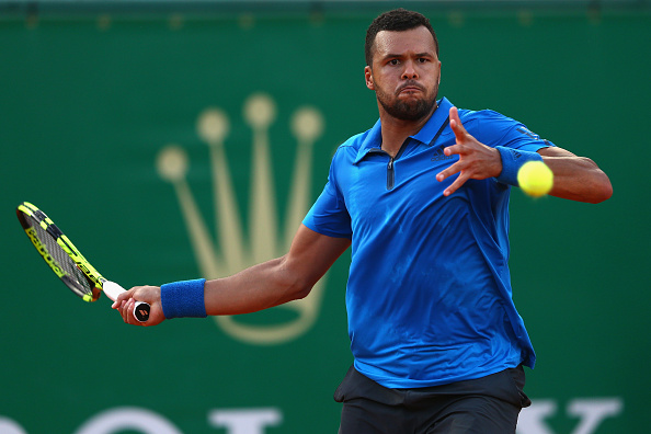 Jo-Wilfried Tsonga hits a forehand at the Monte Carlo Rolex Masters/Getty Images