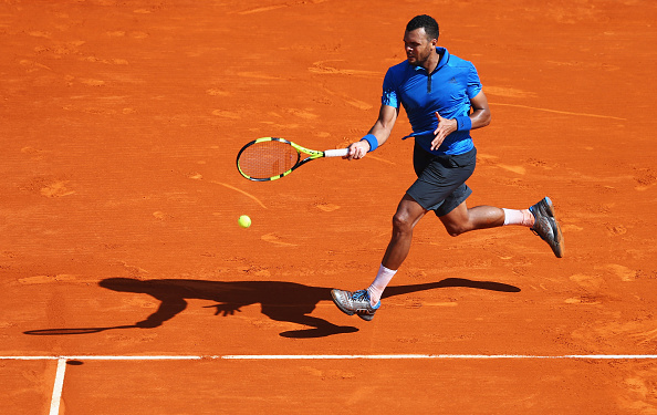Jo-Wilfried Tsonga runs into a forehand at the Monte Carlo Rolex Masters/Getty Images
