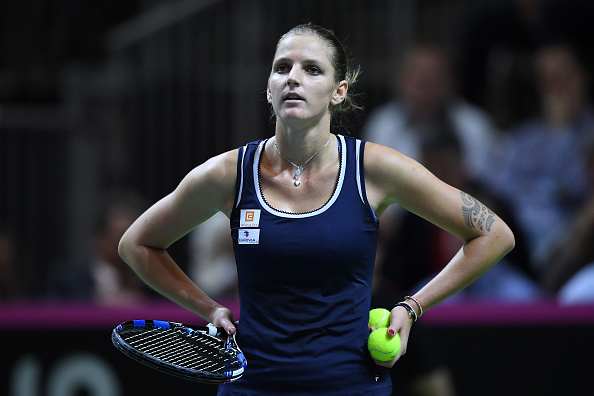 Pliskova reacts after a point during her match against Golubic. Photo credit: Valeriano Di Domenico/Getty Images.