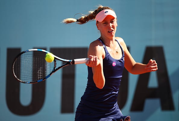 Naomi Broady hits a forehand at the Mutua Madrid Open/Getty Images