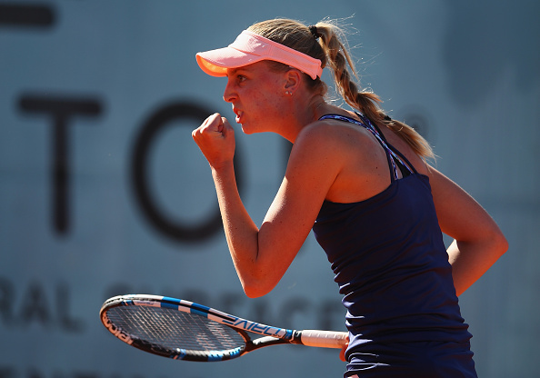 Naomi Broady releases a fist pump at the Mutua Madrid Open/Getty Images