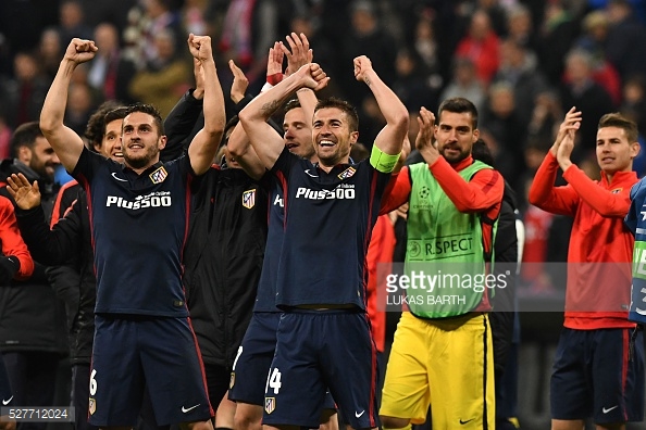 The Atletico Madrid players celebrate knocking Bayern out in the semi-finals last season | Photo: