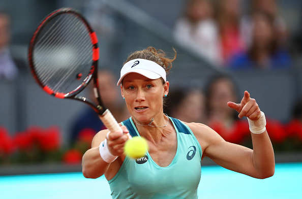 Samantha Stosur cracks a forehand at the Mutua Madrid Open/Getty Images