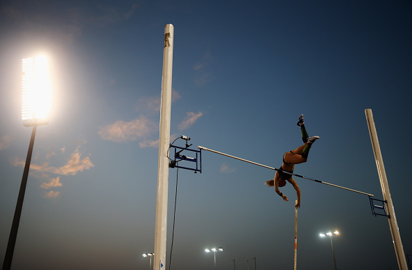 Sandi Morris competes in the Women's Pole Vault final during the Doha IAAF Diamond League
